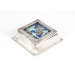 A small Arts & Crafts style square box, with enamelled grape and vine decoration to cover, 8cm