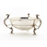 A nice silver plated centrepiece bowl from Mappin & Webb, with three dragon head and leaf