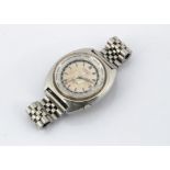 A c1970s Seiko GMT stainless steel gentleman's wristwatch, 41mm tonneau style case, marked World