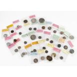A collection of British coins, from Roman to Victorian, in plastic packets with hand written labels,