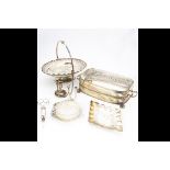 A cased Art Deco silver five piece dressing table set, together with a box of silver plated items