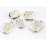 five late 19th and early 20th century silver vesta cases, all of varying designs (5)