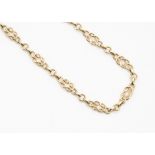 A contemporary 9ct gold ogee knotted linked necklace, with snap clasp, 60cm total length, 31g