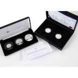 A modern set of three commemorative proof like coins, titled The Platinum Wedding Anniversary