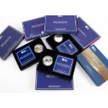 A group of six modern Britannia one ounce silver coins, each boxed and dated 2014 to 2019