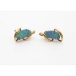 A pair of 18ct gold and opal doublet clip earrings, the black opal panels in claw setting surrounded