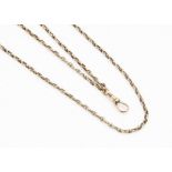 A 9ct gold double belcher link opera length chain, with snap clasp and marked 9ct, 72cm fastened,