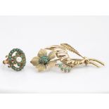 A 9ct gold turquoise brooch, of flower design, 7cm x 4cm, 7.8g together with a 9ct gold turquoise