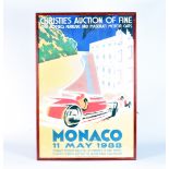 Two 1980's Christies Auction posters, one for Bugatti & Ferrari Auction, Monaco 26 May 1987, the