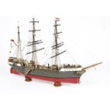 A three-masted Sailing Ship 'Damson Hill', constructed in wood, hull finished in red and black,