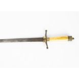 An ivory handled short sword/side arm, having single fullered, double edged 40cm long blade, with