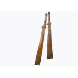 Skis, a pair of wooden skis 6 feet long with metal bindings both with stamped Chalet, Harvey Dodds