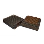 Two James Dixon & Sons wooden and brass cartridge loading trays, both capable of fitting 100 12 bore