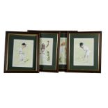 Cricket Caricatures, four framed and glazed caricatures of Geoffery Boycott, David Gower, Malcolm