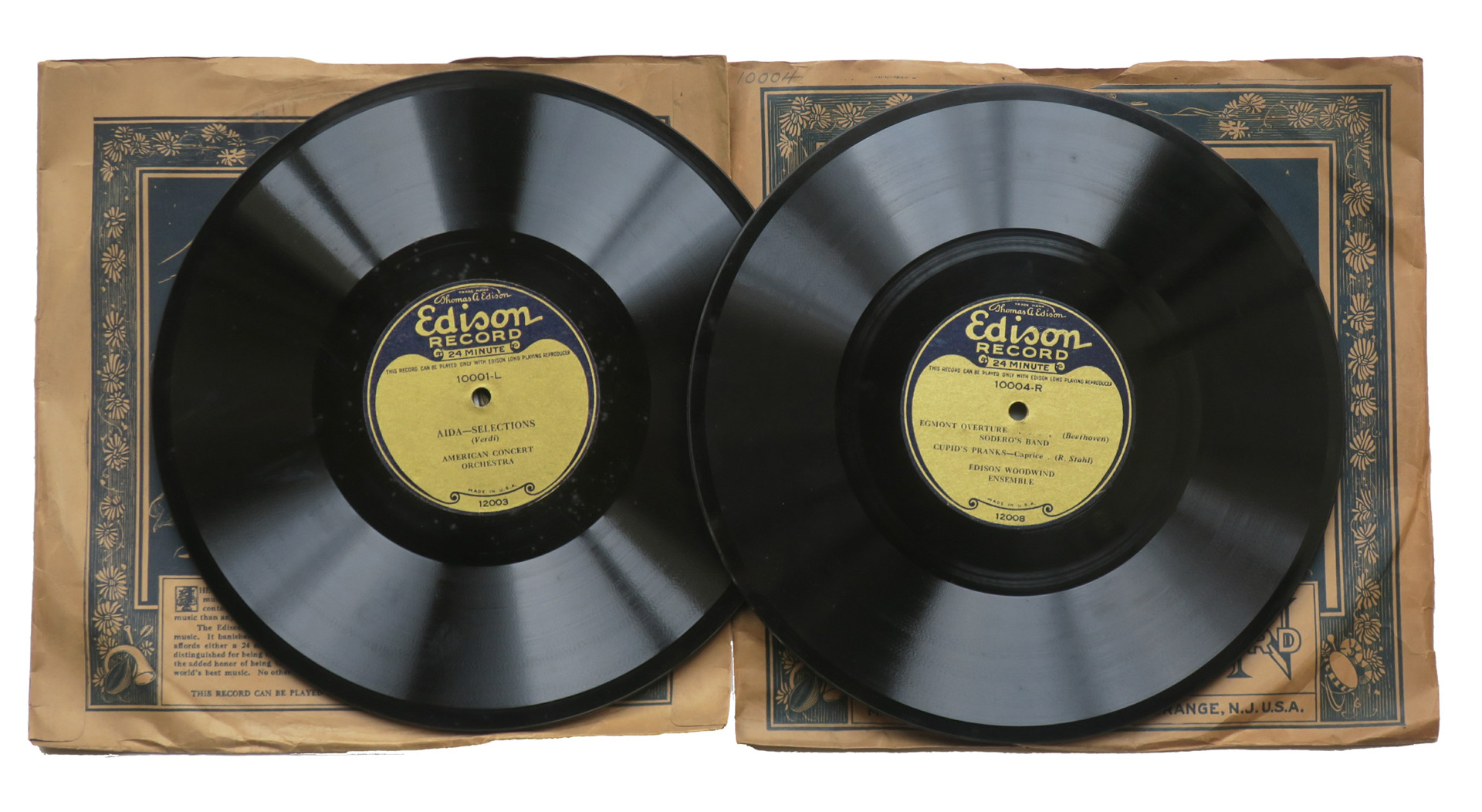 Edison Diamond Discs, Long Playing: 10-inch 1001 Carmen / Aida; 1004, Spalding and ensembles, in