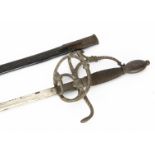 A 17th Century English Rapier, having upswept and downswept quillions, twist style guard, grip bound