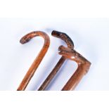 A 19th Century Boer War wooden walking stick, the handle carved in the form of a horse's head with a