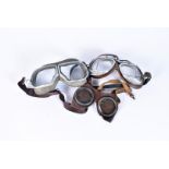 A pair of late 19th/early 20th Century Aviation/Motoring goggles, together with two slightly later