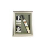 Sir Garfield Sobers, presentation frame, with signed miniature cricket bat with career printed on