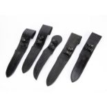 Five leather knife/dagger sheaths, all having crowned crossed sword within wreath emblem stamped