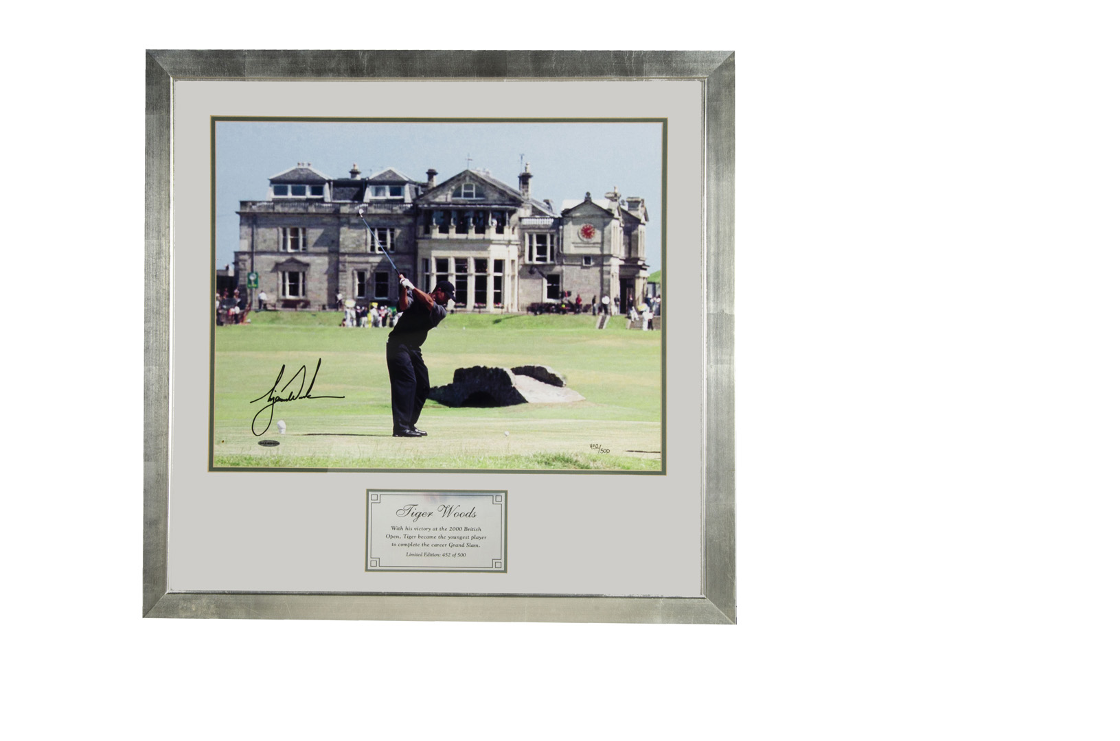 Golf, a large signed photograph of Tiger Woods, when he became the youngest Grand Slam winner at the