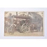 Postcards, loose, P4- RP traction engine interest - men logging near Crowthorne, Tasker engine,