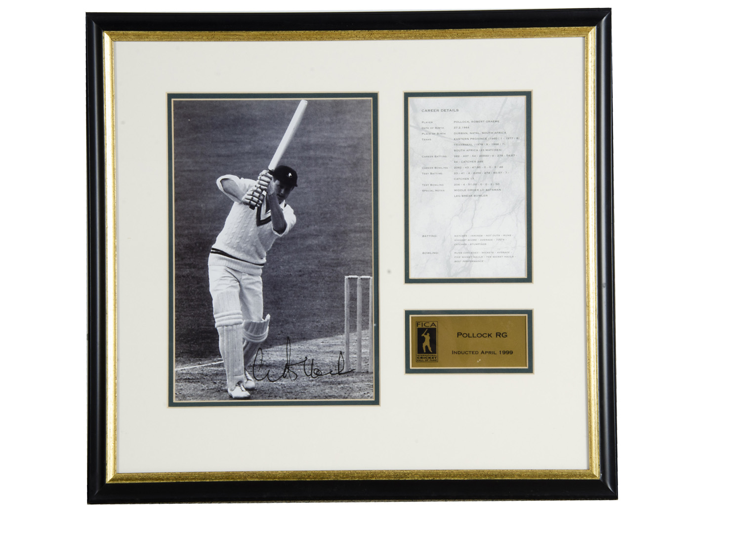 Graeme Pollock, signed black and white photograph with the induction to the hall of fame and his