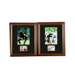 Golf, two framed and glazed signed coloured images of Bernard Langer and Marc O'Meara, together with