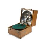 A portable gramophone, Dulcephone Decca, early model with rear carrying handle, Dulcephone New