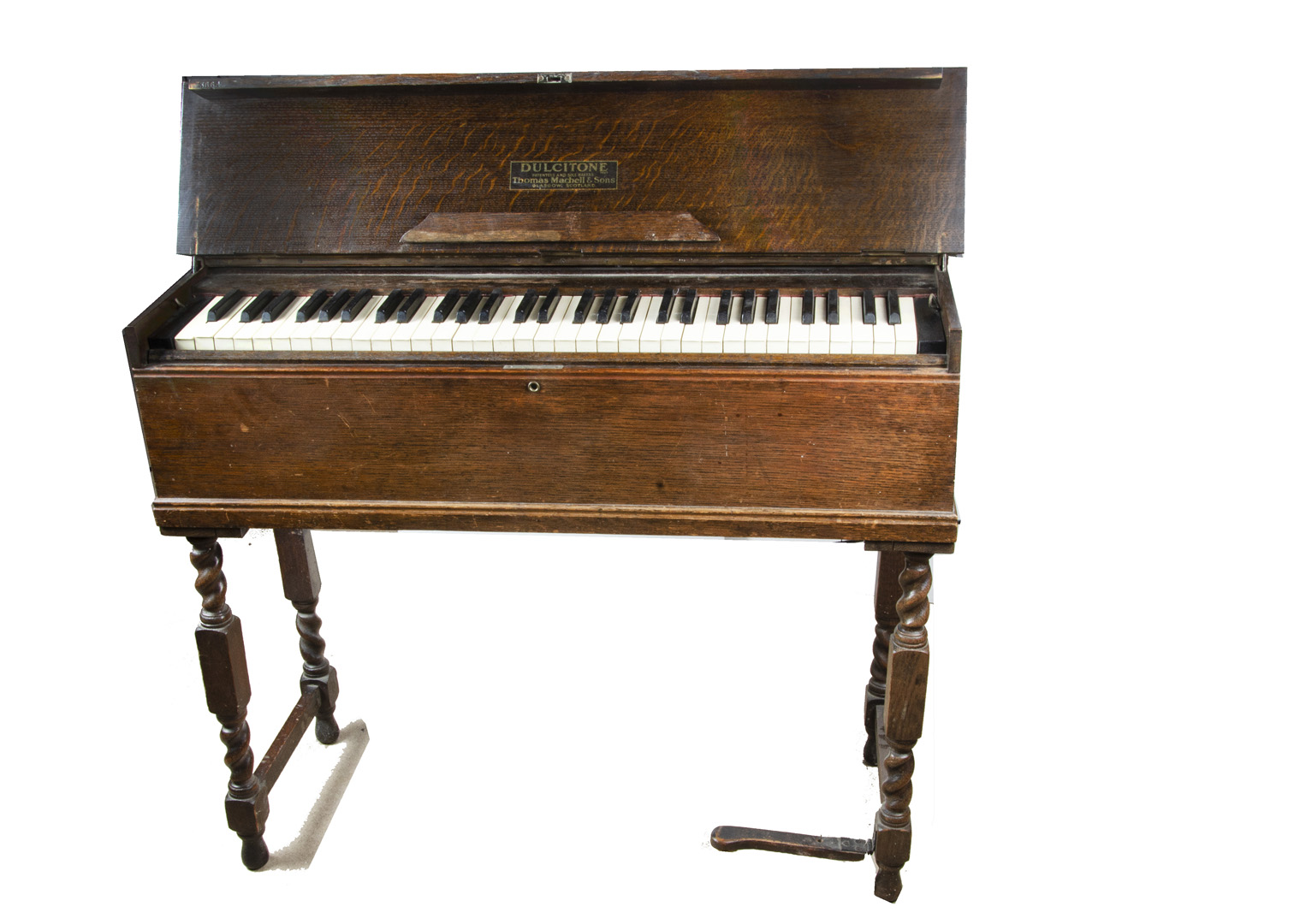 A Dulcitone, No. 3664, with five-octave keyboard playing on steel 'tuning forks', in oak case with