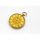A continental 18ct gold lady~s open faced pocket watch, AF, 38.5g