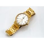 An interesting 1960s Omega Seamaster De Ville 18ct gold gentleman~s wristwatch, 34mm case, silver