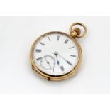 A George V 9ct gold open faced pocket watch, hallmarked to rear and dust covers, 82g, appears to