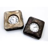 Two late Victorian silver fronted Goliath pocket watch stands, AF, each with a Goliath open faced