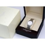 A modern Longines quartz stainless steel gentleman~s wristwatch, 35mm case, white dial with batons