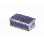 An early 20th Century silver and enamel stamp box, rectangular with purple guilloche enamel, 6cm