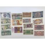 A collection of 15 British Armed Forces and other notes, including 8 BAF from a £5 to a 3p, a New