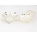 Two 1970s silver items, including a shell shaped dish and a pierced hexagonal dish, 7.1 ozt