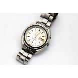 A c1970s Seiko Bell-Matic automatic stainless steel gentleman~s wristwatch, 37mm case, batons to