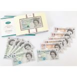 Twelve modern British bank notes, including three Bailey £10, a Salmon £10, a Cleland £10, a