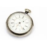 A large Victorian silver chronograph open faced pocket watch, 59mm, marked H. Samuel to the dial,