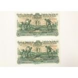 A pair of rare Irish 1930s bank notes, issued by The Munster & Leinster Bank Limited and dated 4-5-