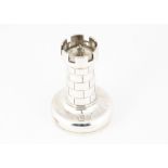 A Victorian silver novelty table lighter by T.W, modelled as a chess rook or castle turret, 8.5cm,