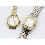 A Raymond Weil stainless steel and gold plated lady~s wristwatch, 20mm wide with mother of pearl