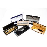 Eight boxed fountain and other pens, including a Watermans fountain pen and biro set, a Lamy set,