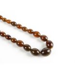 A string of graduated copal amber beads, the largest measuring 3.2cm with screw clasp, together