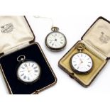 Three Victorian and later silver open faced pocket watches, one a chronometer, another marked