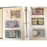 A collection of world bank notes, in two albums and some loose, including a Clydesdale £1, £5 and £