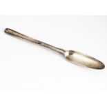 A late George III silver marrow scoop by TB, with family crest of horse~s head to underside,