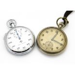 A WWII period military style open faced pocket watch, the rear cover engraved with GE/50 4080/42,